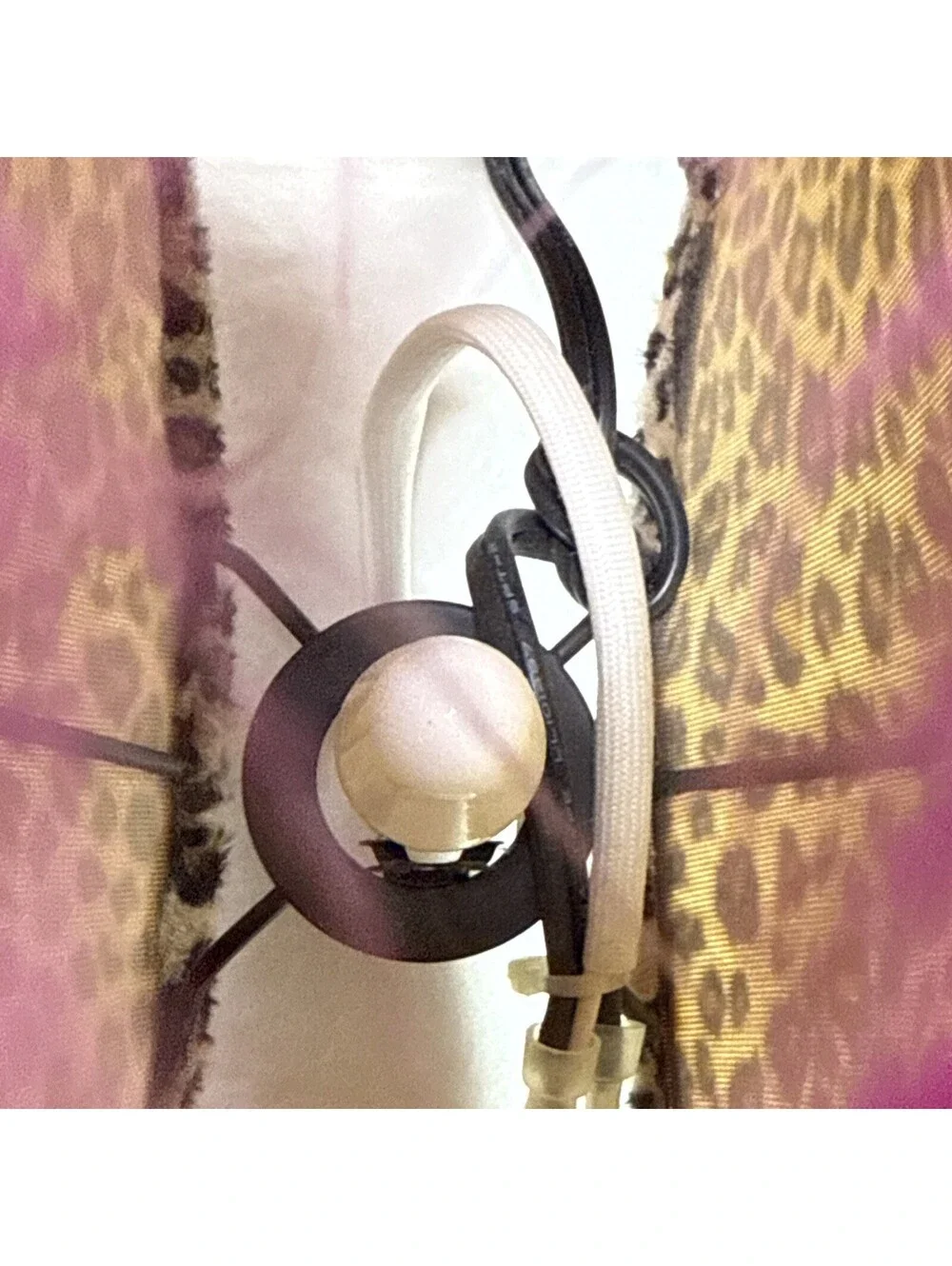 Animal Print Purse Clutch Table Lamp Dangle Beads Leopard Print Pink Faux Fur